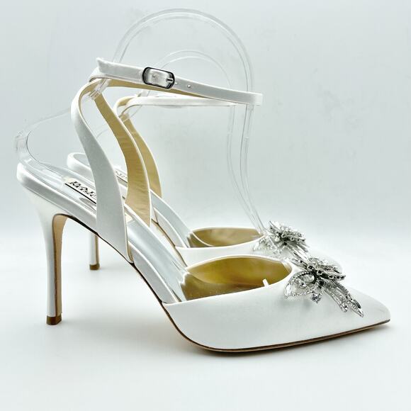 Badgley Mischka Womens Kalista Stiletto Heel US 8M EU 38.5 White Satin NIB - Picture 2 of 12